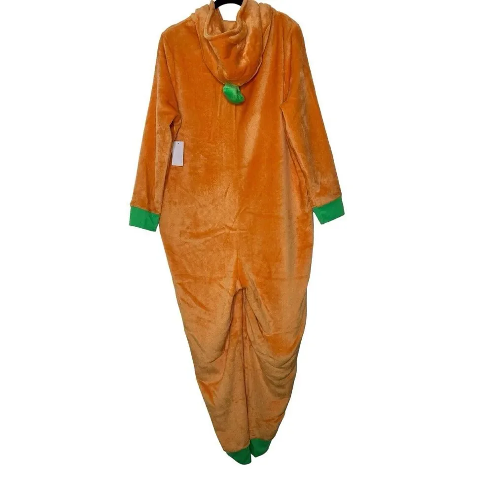 Halloween Pajamas M Pumpkin Adult Bodysuit Soft Orange TRICK OR‎ TREAT NWT